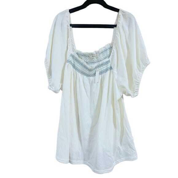 NWT Madewell Seahorse Embroidery Top 3X Plus Blue Zig Zag Embroidered Square Top - Picture 3 of 16